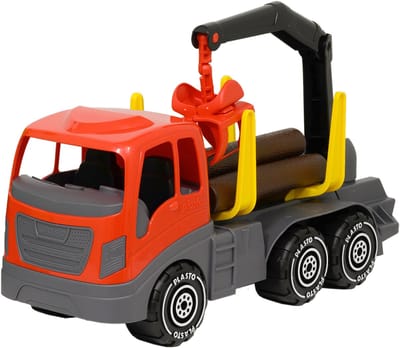 Plasto Houttransportwagen Rood/Grijs 45 cm - Speelgoedvoertuig - Timber Truck - Grote Truck - Realistisch Spelen - Stevig Kunststof - Gemaakt in Finland - Vanaf 1 Jaar