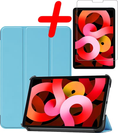 Hoesje Geschikt voor Apple iPad Air 5 (2022) - 10.9 inch - 5e Generatie - M1 - Met Screenprotector - Trifold Bookcase - Hard Cover - Hardcover Book Case - Tablet Hoes - Lichtblauw