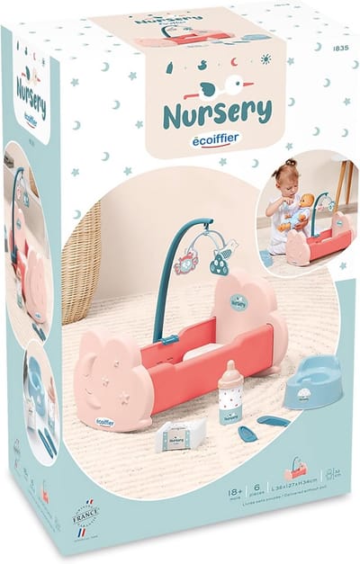 Poppenbedje met Mobiel en Verzorgingsaccessoires voor Poppen tot 32 cm