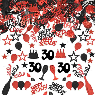 Confetti, 30e verjaardag, roségoud, Happy Birthday Coriandolis, verjaardag, 30 jaar, confetti, zilver, zwart en rood, getal 30, tafelconfetti voor verjaardag, jubileum, decoraties