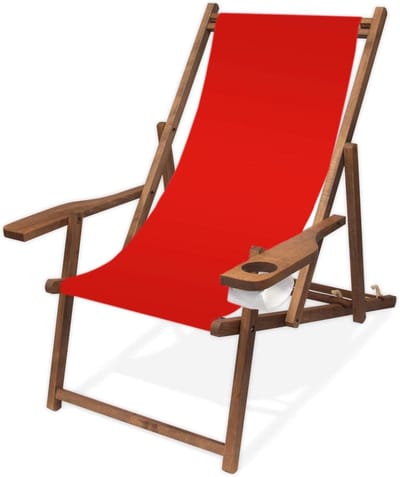 Houten Loungestoel - Verstelbare Stoel - Ontspannen Buiten - Inklapbaar Met Bekerhouder - 138 cm Lang - Rood