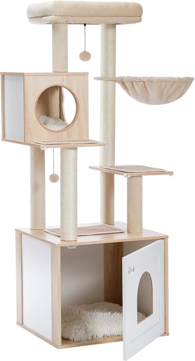 Kattenu WildWood - Houten krabpaal voor katten - Hoge Krabpaal Voor Katten - Krabpaal hout - 144 cm hoog