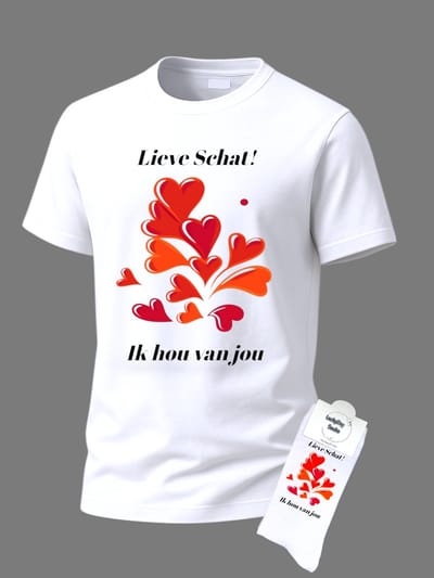 Valentijnscadeau - Valentijn cadeau - Love - Giftset - Lieve schat ik hou van jou - Shirt - T-shirt Liefde - Cadeau set shirt met sokken - Grappig cadeau voor vrouw en man - Valentijnsdag - T-shirt voor dames en heren met tekst - Maat XXL