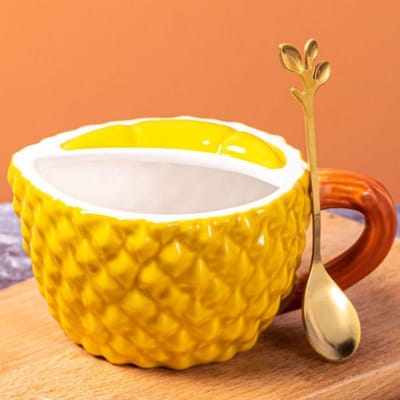 Creatieve Grappige Durian Beker Reliëf Durian Patroon Mok Hoog Uitziende Keramische Beker Gepersonaliseerde Waterbeker Koppelbeker 400Ml [60/box]