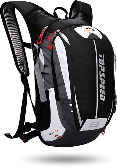 CarryQuest® - 18L Hydratatie Rugzak Zonder Waterzak - Waterafstotende Nylon Fietsrugzak met Reflecterende Strepen, Fluit, Flessenhouders & Rugventilatie - 45x24x15 cm - Zwart