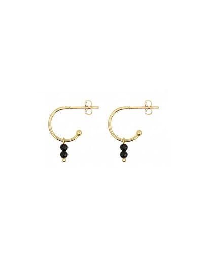 Mint15 Minimalistische oorringetjes met zwarte steentjes - Little Stud Hoops - Black Spinel - Goudkleur RVS/Stainless Steel