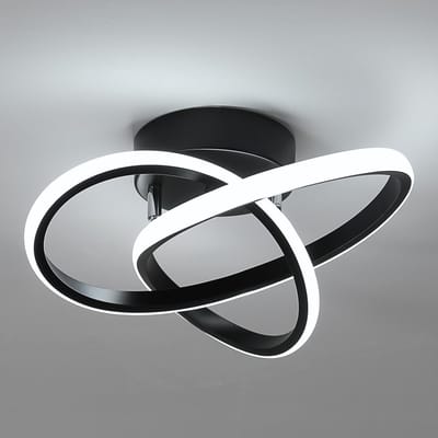 Plafondlamp - 30cm - Medium - LED - 30W - Koel Wit Licht - 6500K - Zwart - 3375LM - Bloemvormige Plafondlamp - Voor Slaapkamer, Hal, Keuken, Badkamer