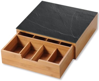 Dailygoods- Koffiecapsule Box - Bamboe - Opbergdoos met Lade - Ruimtebesparend - Hittebestendig Veiligheidsglas - Modern Leisteendecor