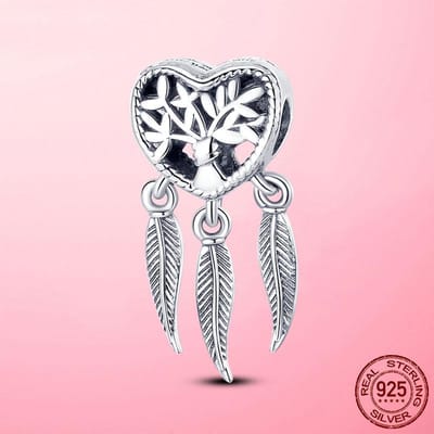 Nieuwe 925 Sterling Zilver Dromenvanger Bedel Familiebomen Veren Bedels Passend op Originele Mode Armband Doe-het-zelf Sieraden Maken white