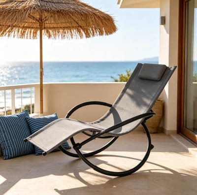 Chaise Longue - Schommelende Ligstoel Met Armleuningen En Hoofdkussen - Voor Balkon En Tuin - Metaal En Textileen - Grijs