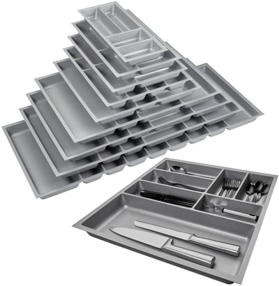 ORGA-BOX 2 Besteklade diepte: 461 x breedte: 509 mm zilvergrijs met canvas structuur voor 60 cm Nobilia lade tot 07/2012 (AUB UW LEEGTE BINNEN MAETEN!)