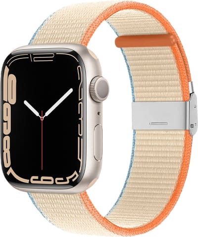By Qubix - Geschikt voor Apple Watch bandje - Nylon bandje met klemsluiting - Beige - Geschikt voor Apple Watch 38mm / 40mm / 41mm / 42mm - nylon - bandje iWatch