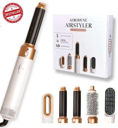 Aerodyne® Airstyler - Fohnborstel - Multistyler - Krultang 5 in 1 - Hairwrap - Krulborstel - Met Instructievideo's - Luxe Cadeau Set - Wit/Roségoud