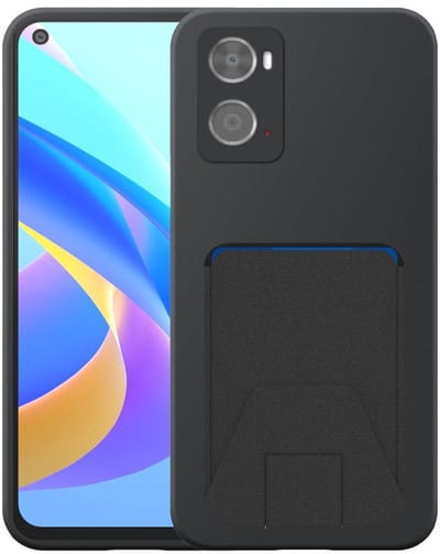 Geschikt voor Oppo A36 / A76 / A96 Telefoonhoesje met Verstelbare Leren Pasjeshouder - Flexible Back Cover Case Siliconen TPU with Adjustable Leather Cardslot - Zwart - Smartphonica geschikt voor Oppo A36;Oppo A76;Oppo A96