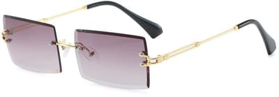 Retro Zonnebril - Frameloos Rechthoekig Design - 1 Stuk - UV400 Bescherming - Dames Heren Mode Accessoire - Transparant Goud