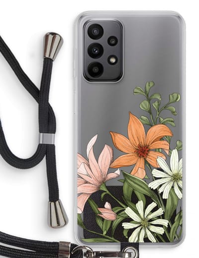 Case Company® - Hoesje met koord geschikt voor Samsung Galaxy A23 hoesje met Koord - Floral bouquet - Telefoonhoesje met Zwart Koord - Bescherming aan alle Kanten en Over de Schermrand