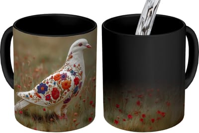 Magische Mok - Foto op Warmte Mokken - Koffiemok - Duif - Bloemen - Natuur - Magic Mok - Beker - 350 ML - Theemok