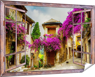 Gards Tuinposter Doorkijk Frans Dorpje - 180x120 cm - Tuindoek - Tuindecoratie - Wanddecoratie buiten - Tuinschilderij