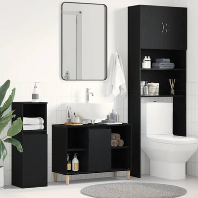 vidaXL - Spoelbakkast - 80x33x60 - cm - bewerkt - hout - zwart - eikenkleurig