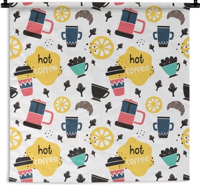 Wandkleed - Wanddoek - Patronen - Koffie - Ontbijt - Croissant - 180x180 cm - Wandtapijt