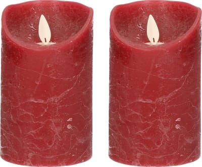 Anna's Collection Led kaars/stompkaars - 2x - bordeaux rood - H12,5 x D7,5 cm - wax - bewegende vlam
