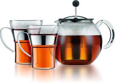 BODUM Assam glazen theepot met zuigerfilter 1 liter met 2 thee glazen alles van borosilicaatglas