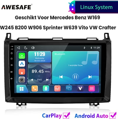 Awesafe Autoradio - Geschikt Voor Mercedes Benz W169 W245 B200 2004 t/m 2012 W906 Sprinter W639 Vito 2006 t/m 2017 VW Crafter 2006 t/m 2016 - Draadloos Carplay Android Auto - Linux systeem - Touchscreen - Bluetooth Wifi