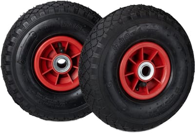 steekwagenwiel - 3.00-4" - set van 2 - luchtband - tot 80 kg - 260x85 mm - bolderkarwiel - zwart-rood