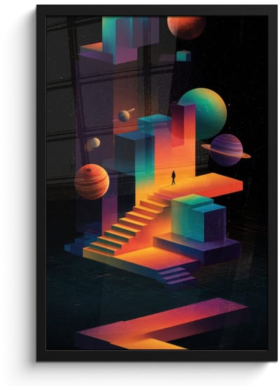 Poster in lijst - Fotolijst 40x60 cm - Posters - Abstract - Trappen - Mens - Planeten - Posterlijst zwart - Decoratie - Wanddecoratie woonkamer - Muurdecoratie slaapkamer