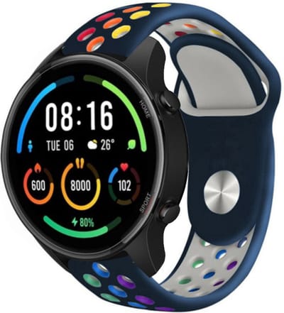 Strap-it Siliconen sport bandje - geschikt voor Xiaomi Watch S1 (Active/Pro) / Watch 2 Pro / Watch S3 / Mi Watch / Amazfit GTR 47mm / GTR 2-3-4 / Bip 5 / Balance - donkerblauw/kleurrijk