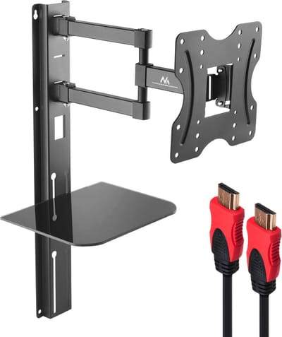 Maclean - Set van TV houder met DVD plank en HDMI kabel - vesa 200x200 - 23"-42" - 30kg + HDMI 2.0 4K 3D UHD 1,8m KABEL 48 bit