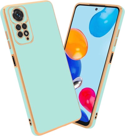 Cadorabo Hoesje geschikt voor Xiaomi RedMi NOTE 11 4G / 11S 4G in Glossy Mintgroen - Goud - Beschermhoes Case Cover van flexibel TPU-silicone en met camerabescherming