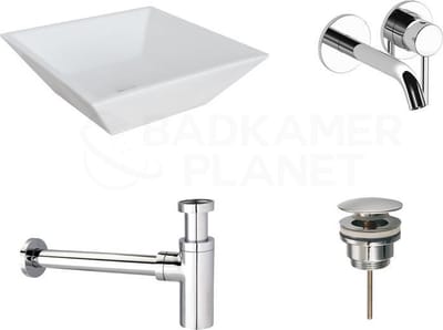 KERAMISCHE WASKOMSET TRENTO CHROOM INBOUWKRAAN 38,5X38,5X12 CM