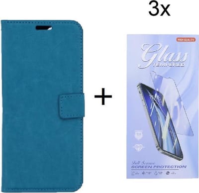 Bookcase Geschikt voor: Sony Xperia 5 III - Turquoise - portemonee hoesje met 3 stuks Glas Screen protector