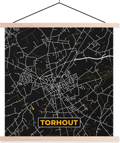 Posterhanger incl. Poster 40x40 cm - Schoolplaat - Stadskaart - Gold - Plattegrond - Torhout - Kaart - Textielposter - Blanke latten - Stadskaart