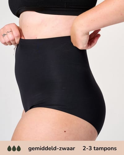 Moodies menstruatie ondergoed - Corrigerende High Waist Hiphugger - gemiddeld/zwaar kruisje - maat S - zwart