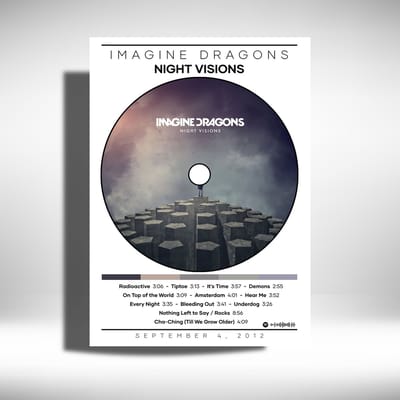 Imagine Dragons - Night Visions - Metalen Poster 30x40cm - album cover