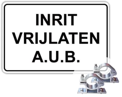Bord Inrit Vrijlaten - Weerbestendig Aluminium - 40x60 cm - Bevestiging: Met paalbeugels Ø48mm