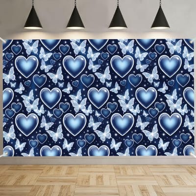Fotoachtergrond met hartdesign in blauw 180 x 110 cm - Polyester achtergrond voor verjaardagen, bruiloften en fotoshoots, ideaal voor feestdecoratie en portretfotografie