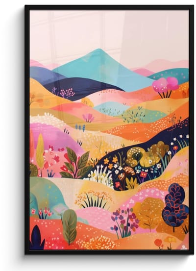 Poster in lijst - Fotolijst 80x120 cm - Posters - Golvende heuvels - Abstracte planten - Dromerig - Posterlijst zwart - Decoratie - Wanddecoratie woonkamer - Muurdecoratie slaapkamer
