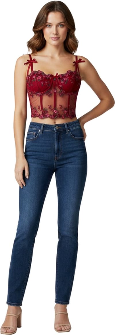 Sexy Lingerie Bustier Dames – Kant Topje met Borduursel – Rood Crop Top