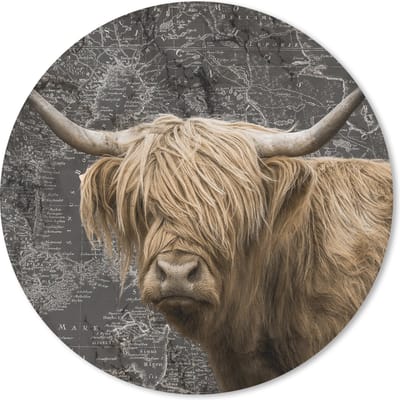 Muismat rond 20x20 cm - Mousepad Schotse hooglander - Wereldkaart - Dieren - Ronde muismatten