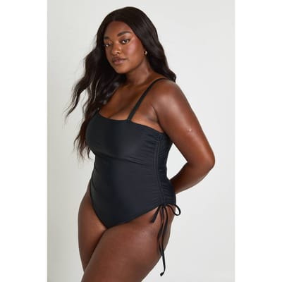 boohoo Dames Plus Buikcontrolerende Badpak Met Gerimpelde Zijkant | Zwart | Maat: 48