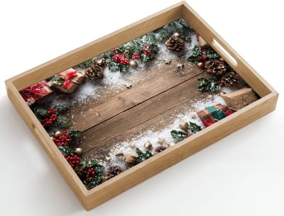 Dienblad hout 50x35 cm - Schootdienblad - Kerstdecoratie - Geschenken - Hout - Veelkleurig - Borrelplank rechthoek - Plateau dienbladen