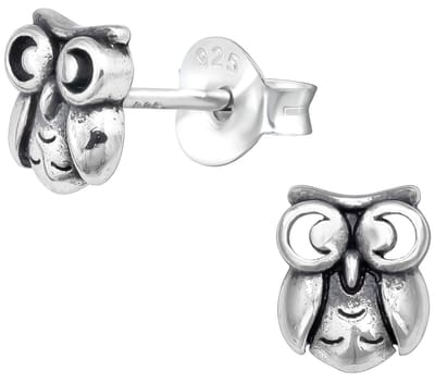 Joy|S - Zilveren uil oorknopjes - 5 x 6 mm - oorbellen - geoxideerd