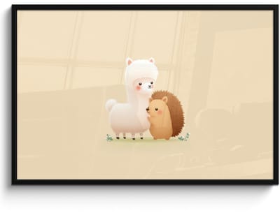 Poster in lijst - Fotolijst 120x80 cm - Posters - Alpaca - Egel - Bruin - Knuffelen - Posterlijst zwart - Decoratie - Wanddecoratie woonkamer - Muurdecoratie slaapkamer