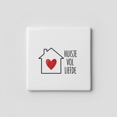 Huisje Vol Liefde Tegel 15x15 cm – Gezellige Woonquote Keramische Decoratieve Tegel