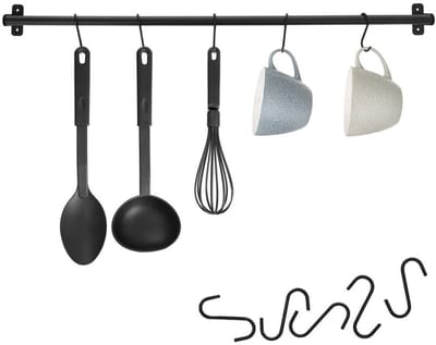 Zwarte Metalen Keukengerei Rail met 5 Haken 78.5cm RADKA