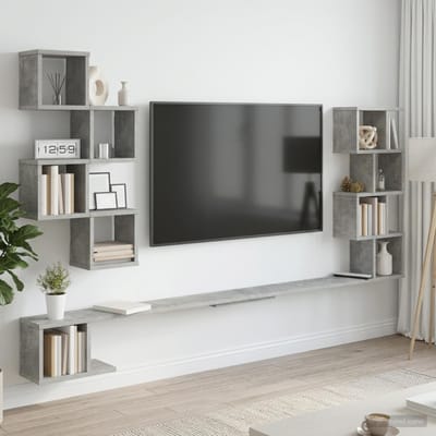 vidaXL - Wandgemonteerd - TV - Rek - Betongrijs - 200 - x - 15 - x - 94 - cm - Bewerkt - hout