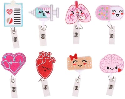ZEYNOMAX- Sleutelhangers - 8 Stuks - Retractable Lanyard Clips - Identificatie Accessoires - Geschikt voor Verpleegkundigen/Docenten - Multicolour Design - Lanyardclips